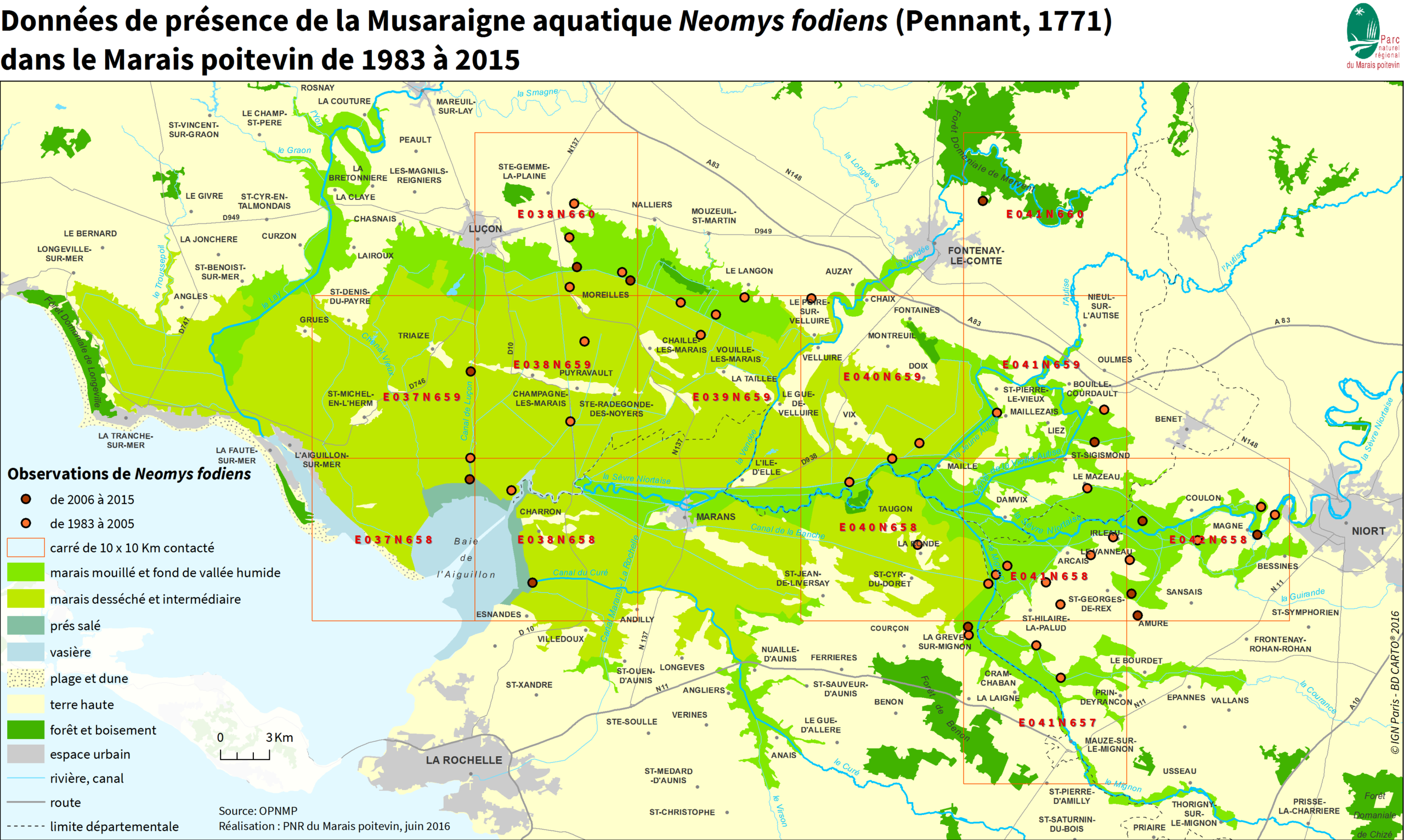NeomysFodiens_1981_2005_2015 carte de répartition de la Musaraigne aquatique